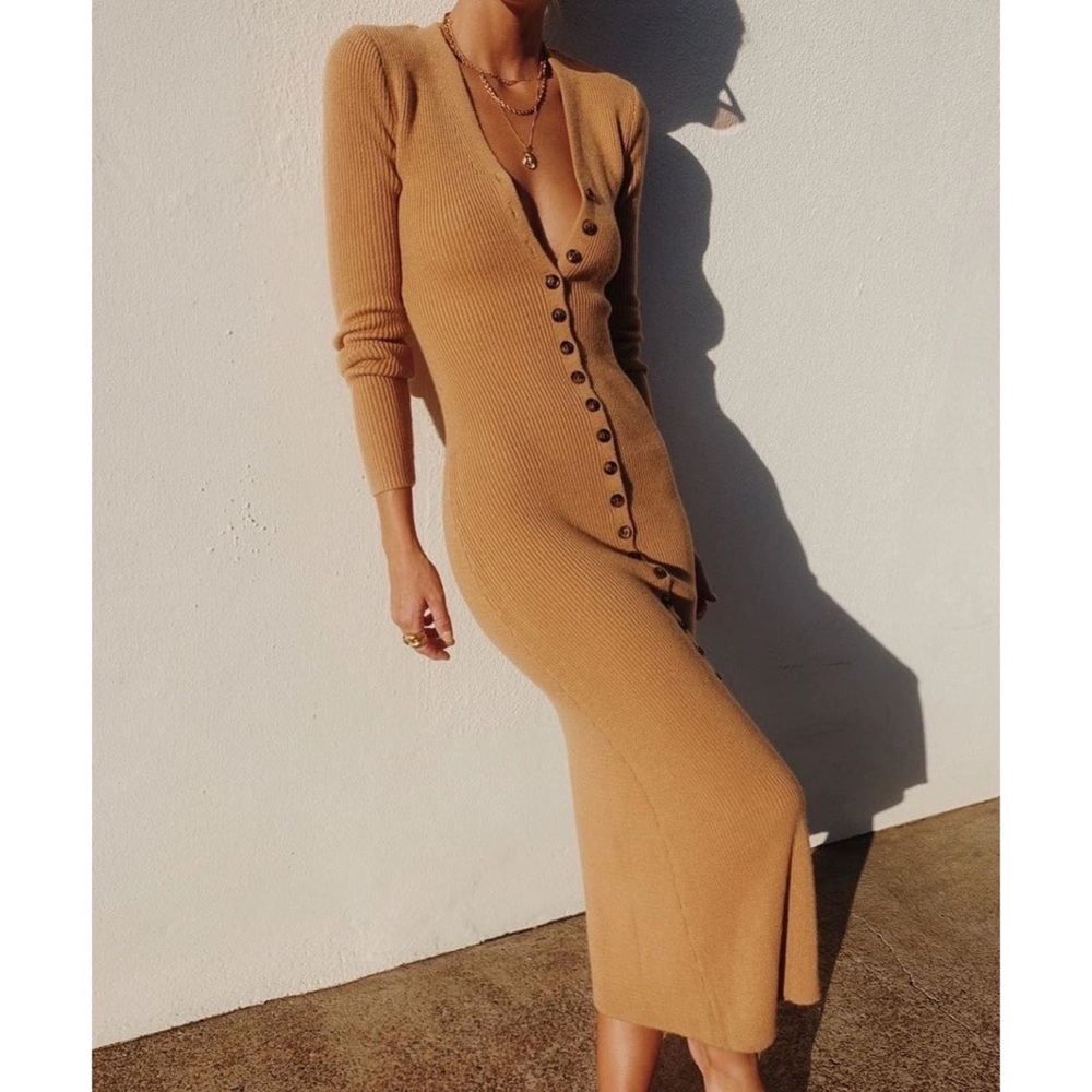 $218 LPA RIBBED BUTTON FRONT MAXI SWEATER DRESS LOVERS FRIENDS RONNY KOBO NBD
